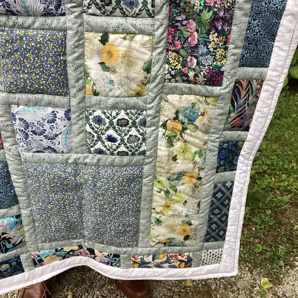 NWT. Hand Crafted Liberty Tana Lawn Fabrics Lap Quilt Garden Views
